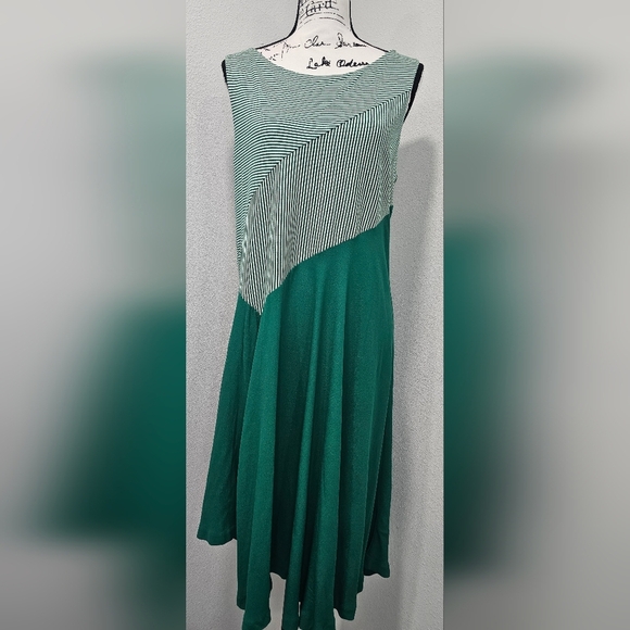 Anthropologie Maeve Cameron Striped Asymmetrical Green Striped Dress Large NEW - Picture 2 of 10